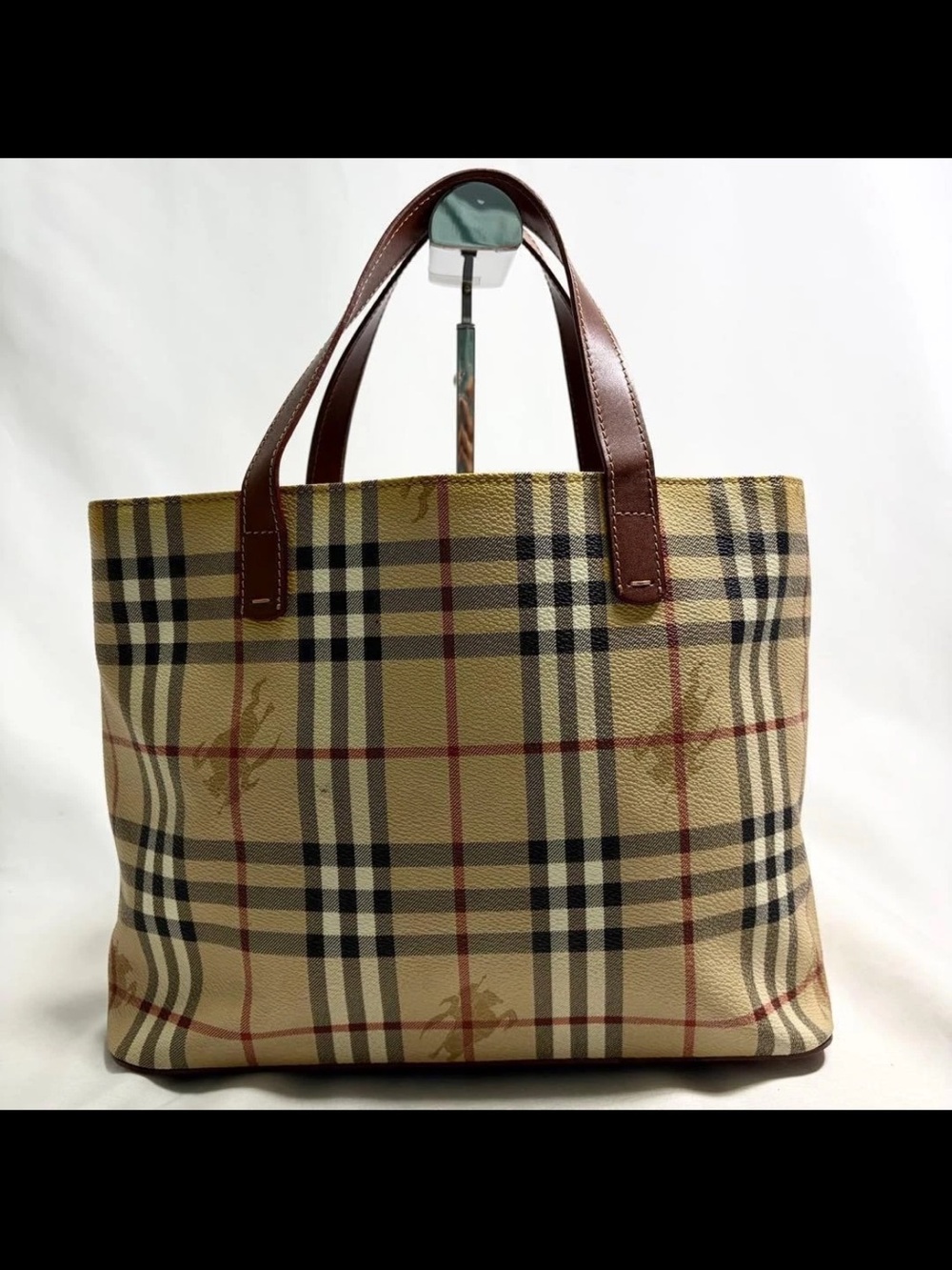 Burberry Beige Check Tote with Brown Leather Handles - Picture 2 of 16